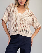 Sand Short Sleeve Crochet Cardigan