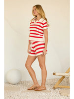 Striped Knit Top with Blanket Stitch