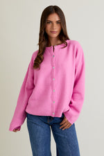 Pink Crew Neck Cardigan