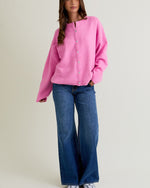 Pink Crew Neck Cardigan