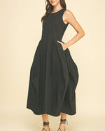 Black Solid Wide Sleeveless Dress