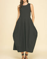 Black Solid Wide Sleeveless Dress