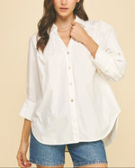 V-Neck White Collar Cuff Top