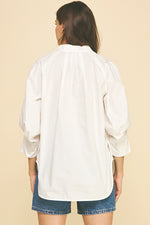 V-Neck White Collar Cuff Top