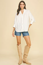 V-Neck White Collar Cuff Top