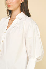 V-Neck White Collar Cuff Top