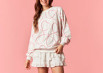 White/Pink heart Corded Sweatshirt