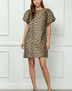 Leopard Dress with Bold Puff Sleeves