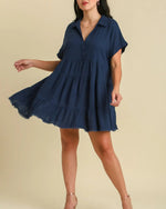 Navy Linen Blend Dress (Plus)