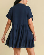 Navy Linen Blend Dress (Plus)