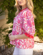 Pink Mix Ruffle Trim Top