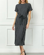 Striped Midi Dress with Drawstring Waist