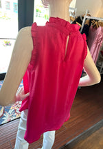 Hot Pink Sleeveless Top with frilled neck