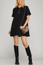 Black Short Sleeve Collared Dress