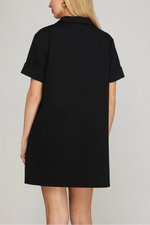 Black Short Sleeve Collared Dress