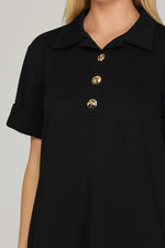 Black Short Sleeve Collared Dress