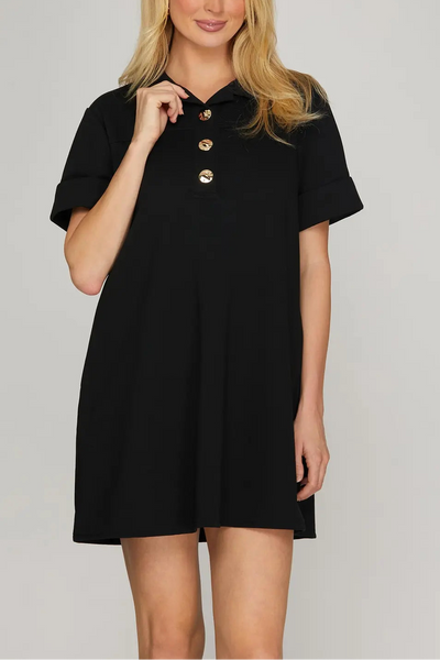 Black Short Sleeve Collared Dress – Burgundy Chic Boutique Black Short Sleeve Collared Dress – Burgundy Chic Boutique