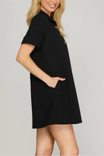 Black Short Sleeve Collared Dress