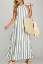 Halter Neck Stripe Maxi Dress