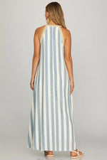 Halter Neck Stripe Maxi Dress