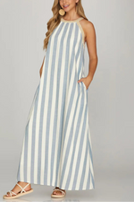 Halter Neck Stripe Maxi Dress
