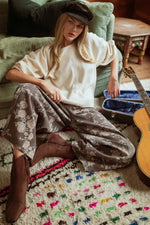 Brown Floral Wide leg barrel pants