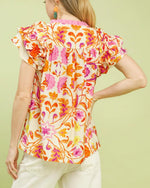 Tangerine Mix Flutter Sleeve Top