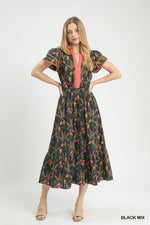 Black Mix Floral Midi Dress