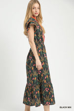 Black Mix Floral Midi Dress