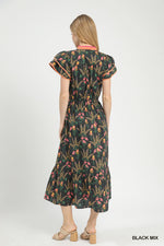 Black Mix Floral Midi Dress