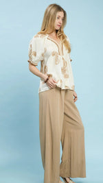 Latte Paisley Embroidered Top