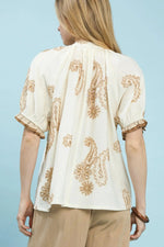 Latte Paisley Embroidered Top