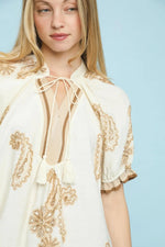 Latte Paisley Embroidered Top