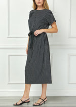 Striped Midi Dress with Drawstring Waist