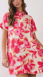 Pink floral Collared Dress