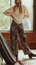 Brown Floral Wide leg barrel pants