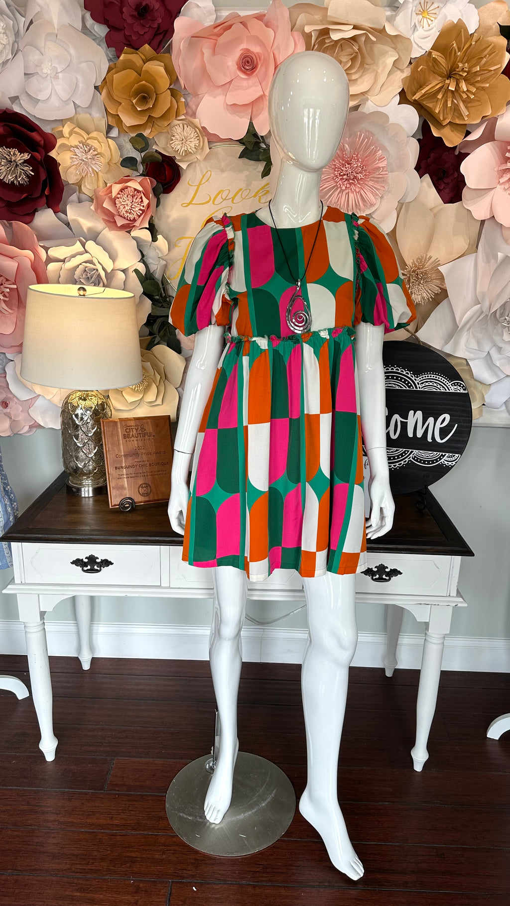 Bright Green Multi Color Dress