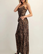 Leopard Tie Waist Sleeveless Jumpsuit