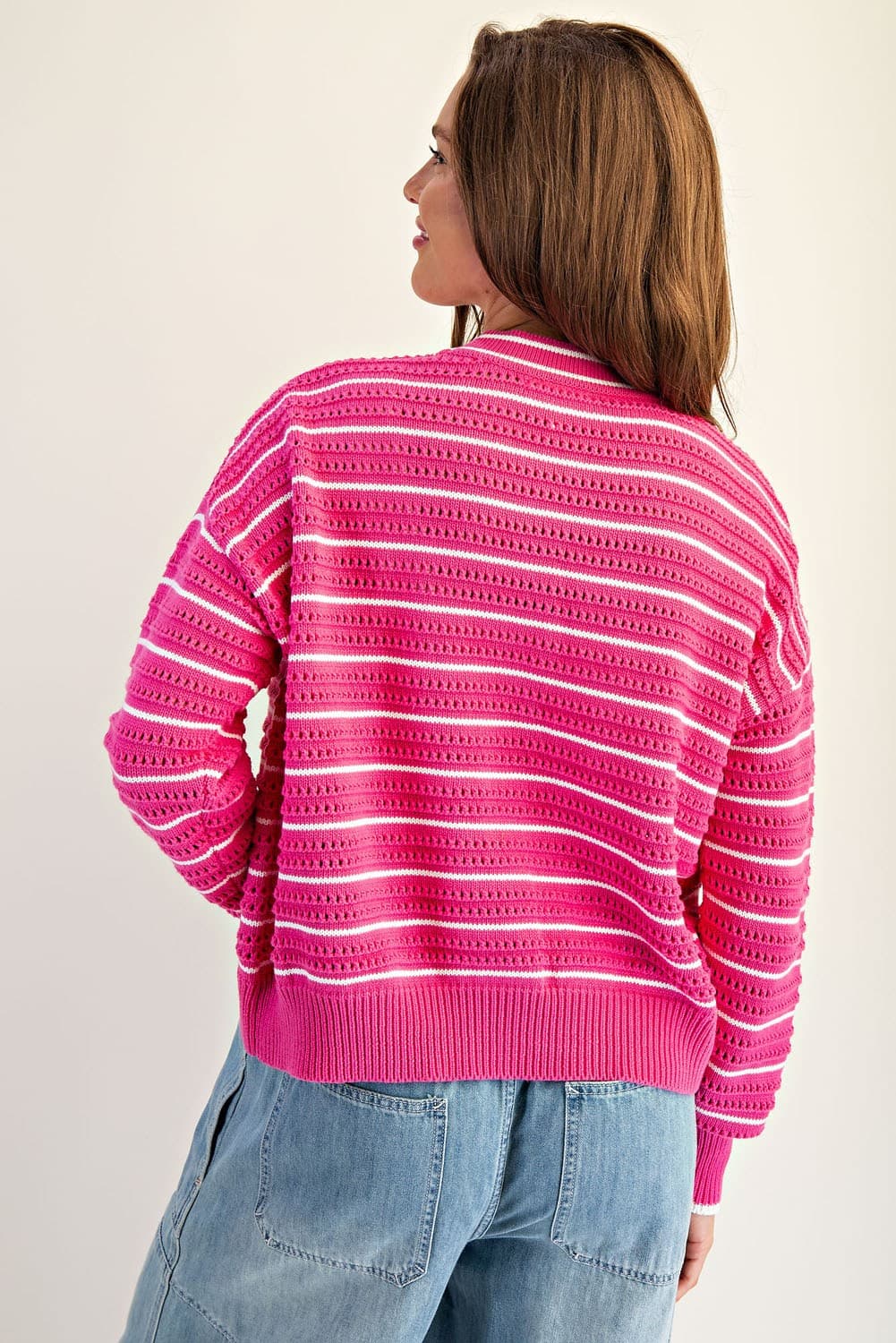 Pink Open Stiched Cardigan