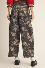 Brown Floral Wide leg barrel pants