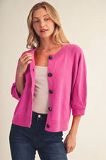 Pink Pleat Detail Button Cardigan