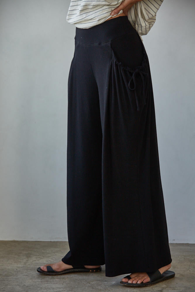 Black Cotton Wide Leg pants
