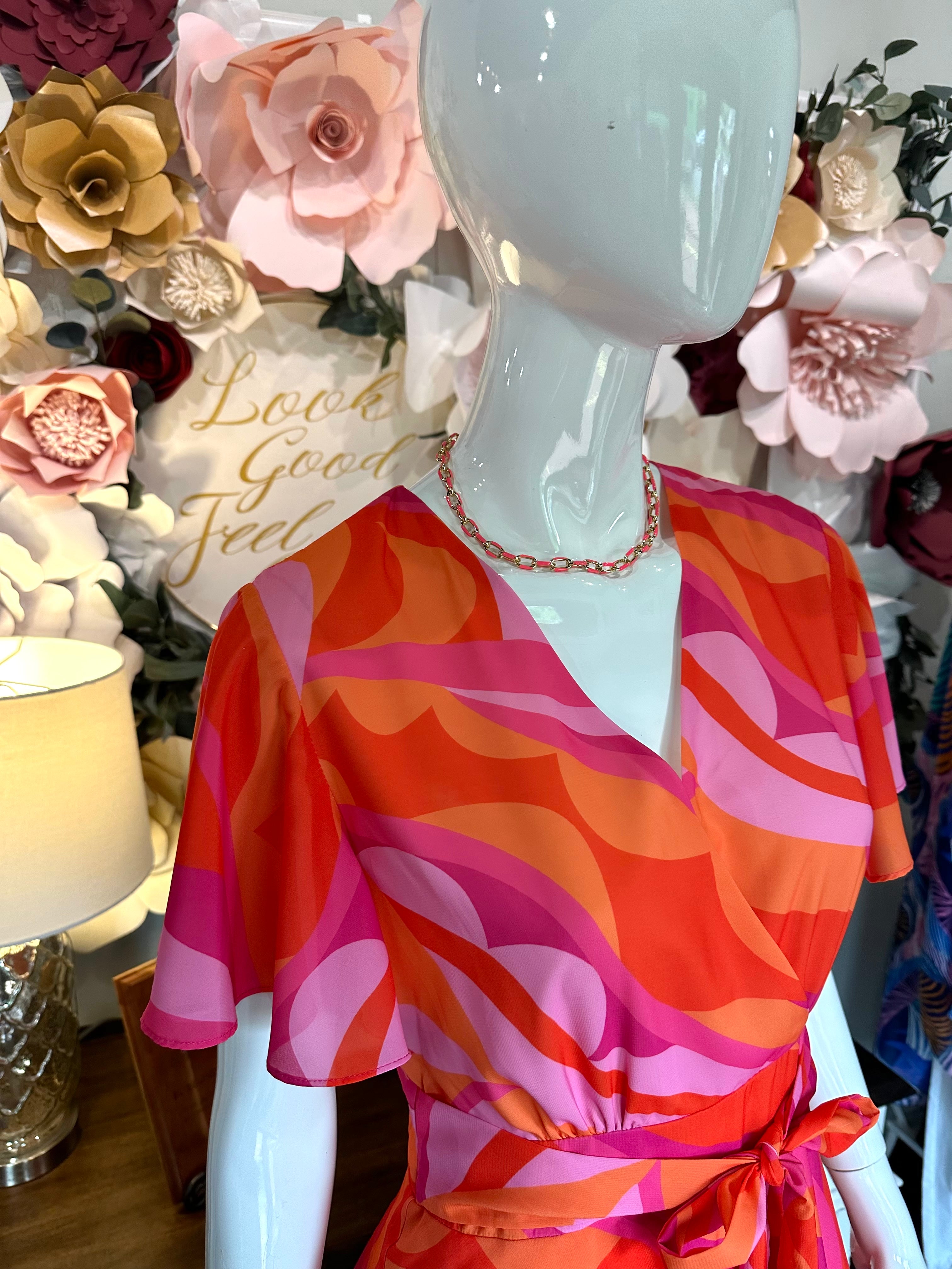 Pink & Orange Wide Sleeve Romper