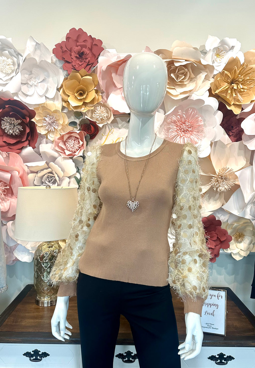 Camel Sequence and Fuzzy Sleeve Top