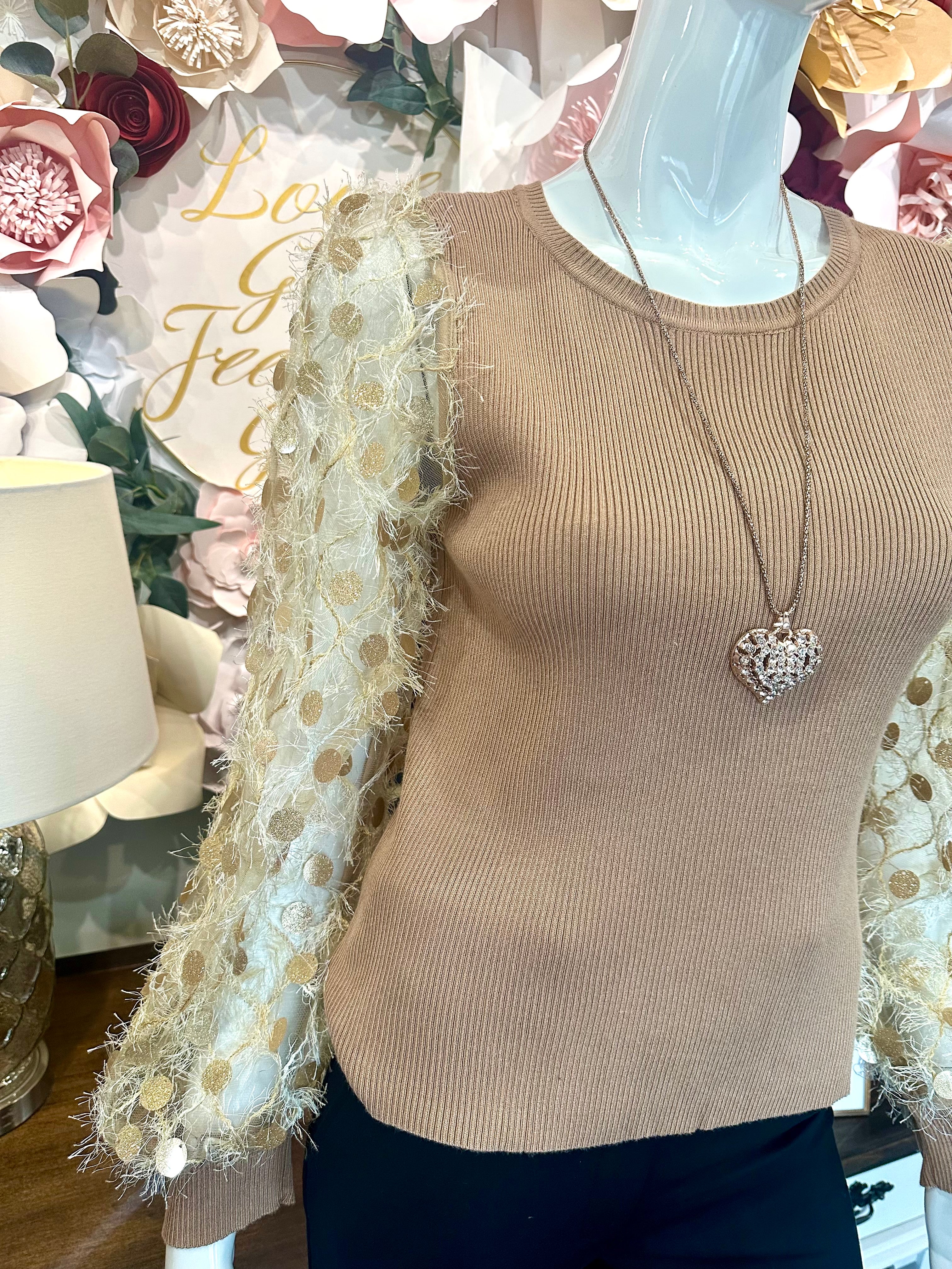 Camel Sequence and Fuzzy Sleeve Top