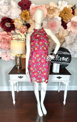 Fuchsia High Neck Halter Embroidered Dress