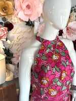 Fuchsia High Neck Halter Embroidered Dress
