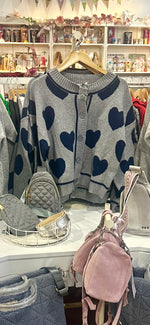 Navy Heart Grey Cardigan