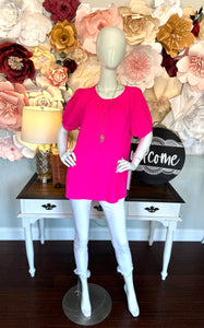 Hot Pink Top with Smocked S/S
