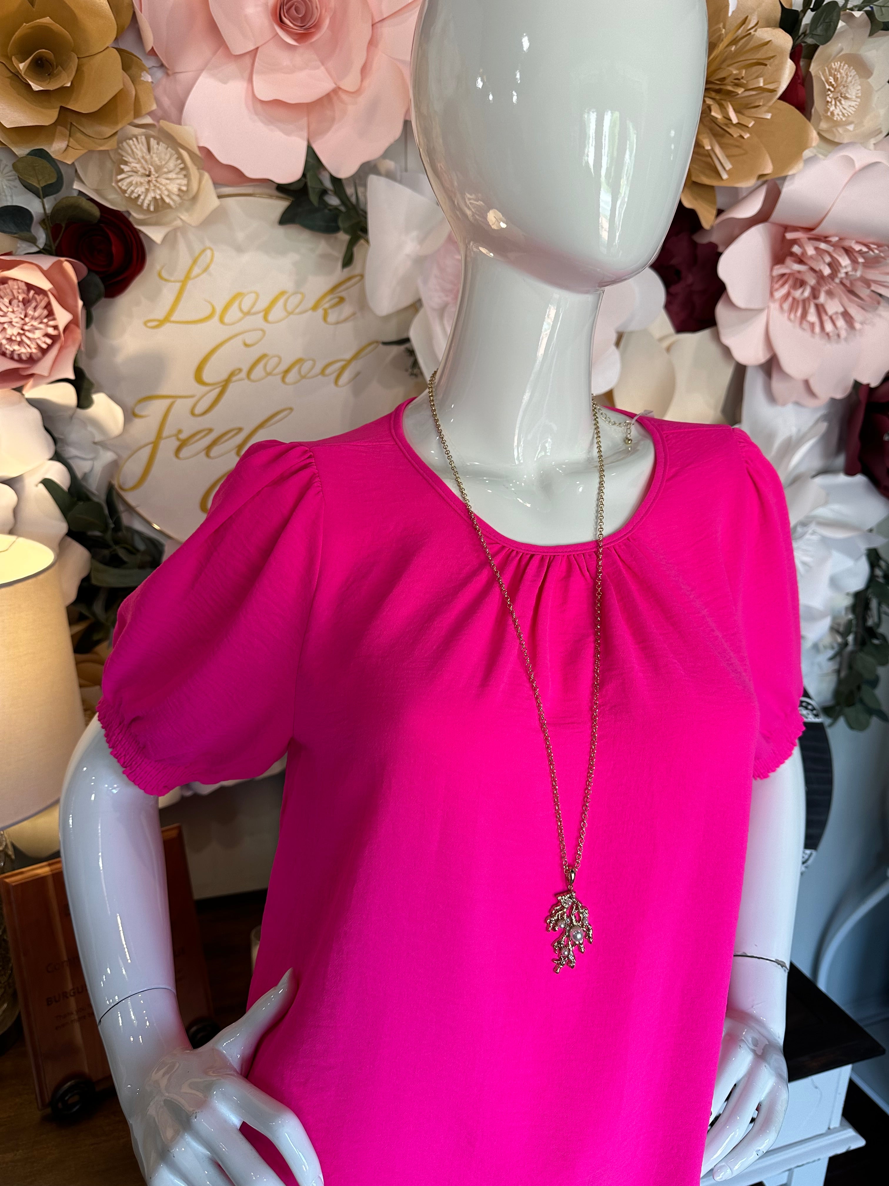Hot Pink Top with Smocked S/S
